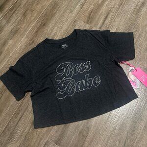 Paris Hilton T-Shirt Embellished Graphics Short Sleeve Crew Neck Boss Babe